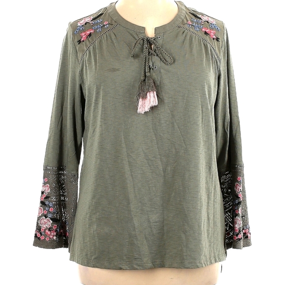 Style & Co. Embroidered Tie Neck Boho Tunic Top - Picture 1 of 7